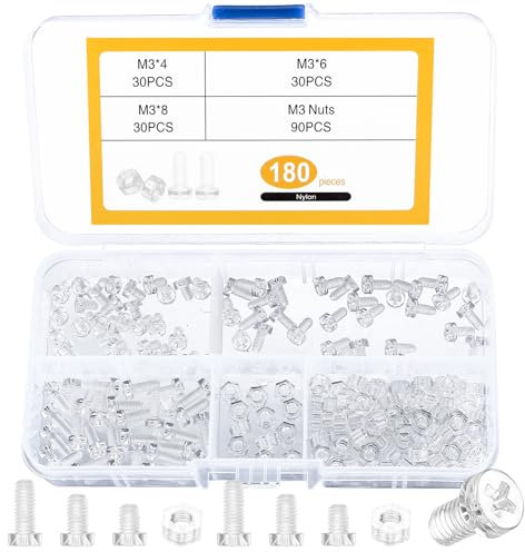 180 Pz M3 Viti Bulloni e Dadi Kit, Set di Viti e Dadi a Testa Cilindrica in Acrilico Trasparente, Set Viti Bulloni a Testa Piatta e Dadi, Bulloni Viti a Phillips, Viti a Testa a Croce per Macchina