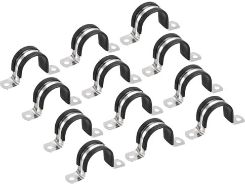 TA-VIGOR 12Pcs 32mm(1-1/4) Cable Clamp, Rubber Pipe Strap Rubber Cushioned 304 Stainless Steel Hose Clamp U Shape Metal Clamp Tube Holder for Tube Pipe Wire