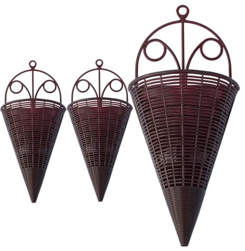 MERRYHAPY 3 Pièces Panier à Fleurs Mural Imitation rotin Cache-Pot Suspendu Panier de jardinière Mural en rotin Trois Panier Suspendu à Fleurs paniers tissés pour jardinières suspendues PP