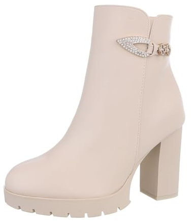 Ital Design Damenschuhe Stiefeletten High-Heel Stiefeletten, XJ-651-, Kunstleder, Beige, Gr. 40