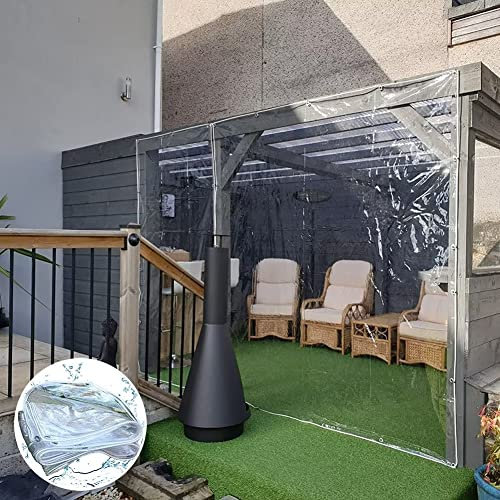 Rideau d'extérieur en PVC imperméable pour tonnelle, balcon, pergola, 1,4 x 3,1 m, transparent avec œillets, panneaux latéraux de jardin, garage, brise-vue