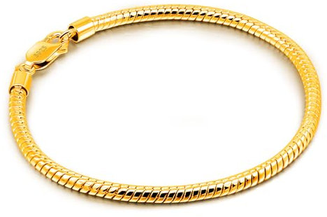 Dankadi Braccialetto a forma di serpente, 3 mm, 4 mm, in 925, argento, 6,3 – 9,5 pollici, maglia rotonda, catena serpentina dorata, 16 – 24 cm, regalo di gioielli festa di compleanno per uomo e donna,