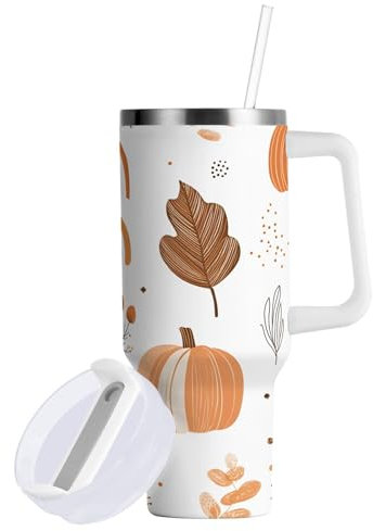 Sevdomey 30 oz Autumn Pumpkins Tumbler with Handle and Straw Lid for Water Iced Tea or Coffee, Stainless Steel Insulated Leak-Proof Travel Coffee Mug Cup Gifts