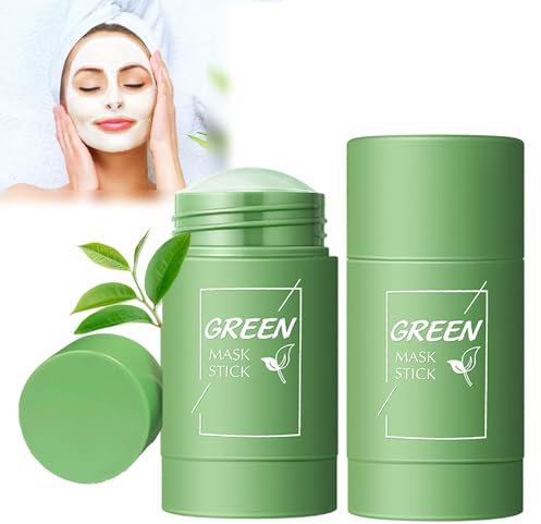 2 Stück Green Mask Stick, Green Tea Deep Cleanse Mask, Green Stick Mitesser, Green Tea Clay Mask Stick, Deep Cleansing Smearing Mask, Moisturizing Nourishing Skin, Removes Blackheads