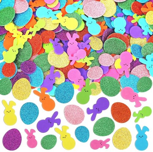 JULBEAR Aufkleber Ostern, 200 Stück Ostern Moosgummi Aufkleber Glitzer Ostern Sticker Selbstklebend Bunt Ostern Dekoration Ei Hasen für Kinder Kunsthandwerk Heimdekoration
