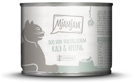 MjAMjAM - Premium Nassfutter für Katzen - Duo von vorzüglichem Kalb & Hering, 1er Pack (1x200g), getreidefrei