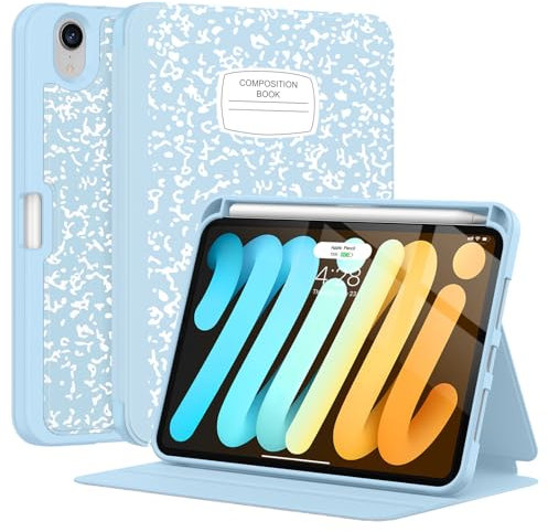 Supveco Case for iPad Mini (A17 Pro) 2024 /iPad Mini 6th Generation 2021 with Pencil Holder-[Auto Wake/Sleep],Slim Protective Case with Soft TPU Back Cover for iPad Mini 8.3 Inch 2024/2021-Ice Blue