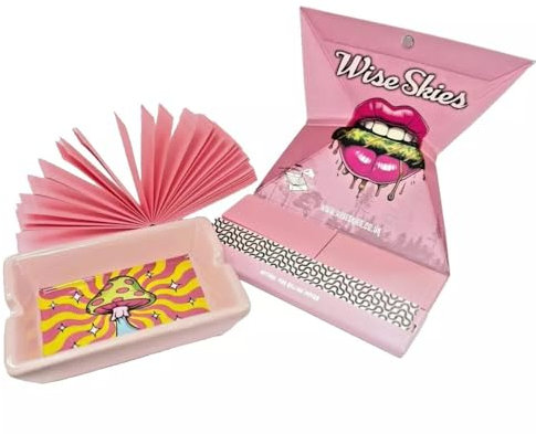 Psychadelic Mushroom Porcelain Ashtray and Instant Rolling Kit Bundle Baby Pink aesthetic Rolling Papers Tips Rolling Tray