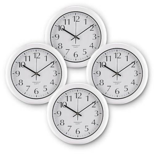St. Leonhard Outdoor Wanduhr: 4er-Set wasserdichte Funk-Wanduhren im Hochglanz-Gehäuse (Funkuhr wasserdicht, für Terrasse)