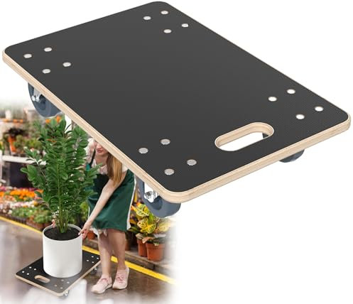 HENGMEI Rollbrett Transportroller 1 Stück Transporthilfe mit 2 Feststellbremse Möbelroller aus Holz Rollwagen für Möbel Transport 200 kg Belastbarkeit pro Plattform mit 360° Rolle, 600 x 400 x 145 mm