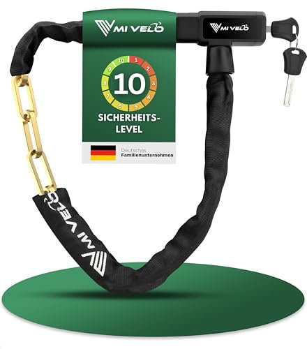 MIVELO Fahrradschloss Kettenschloss aus gehärtetem Stahl - 85cm lang I Fahrrad Schloss - Kettenschlösser hohe Sicherheit I 8mm Vierkant-Kette - Radschloss Fahrrad, E-Bike & E-Scooter (Mit Schlüssel)