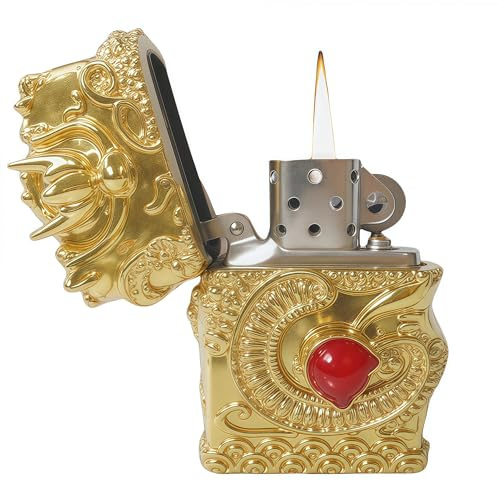 Dragon Feuerzeug Cool Vintage Feuerzeug Antike Feuerzeuge Wiederverwendbare Kerosin Schleifscheibe Licht (Gold)