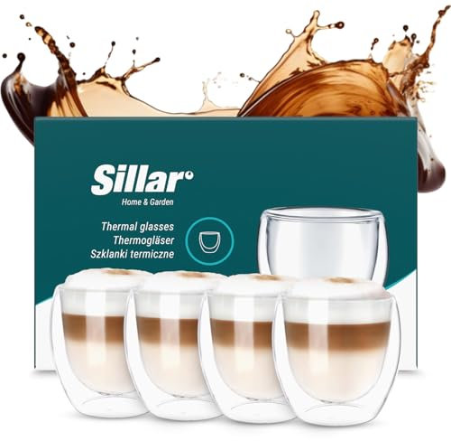 Sillar Vasos de Café Doble Pared 4 Piezas 250ml, Transparente Tazas de Café Resistentes al Calor