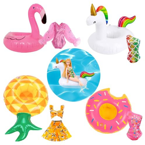 Toclsixz 8 muñecas Ropa y Accesorios Compatible con Barbie, muñecas Conjunto de natación Incluyendo Traje de baño y Accesorios de Piscina de flamencos para muñecas de 30cm