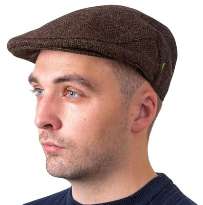 Hatman of Ireland Schiebermütze aus 100 % Wolle, handgefertigt in Irland, Whiskey, large
