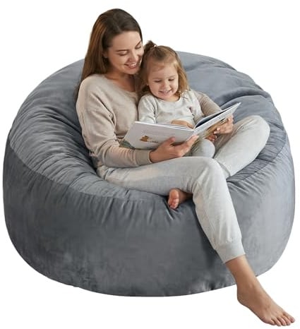 SHOUREN 3 Ft Bean Bag Chair,Memory Foam Bean Bag Chairs for Adults,Bean Bag Sofa for Living Room,Beanbag with Filler Included,Soft Velvet Fabric,Pull-Handle - 3 Foot,Dark Grey