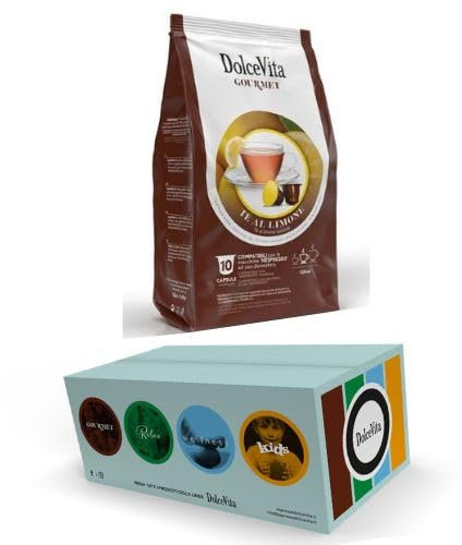 240 Capsule Compatibili con Nespresso TE' al LIMONE Marchio DOLCE VITA - Senza Glutine - Senza Lattosio - Senza Caffeina - 24 Sacchetti da 10 Capsule –