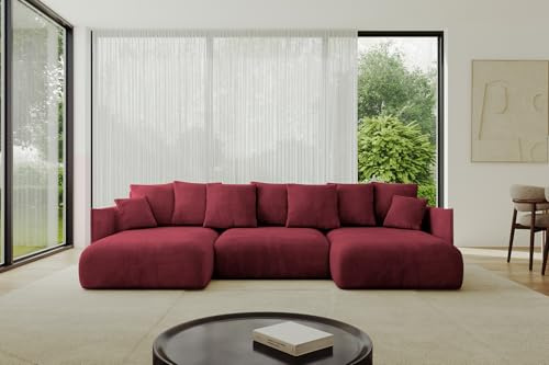 ALTDECOR Ecksofa in U-Form mit Schlaffunktion und Bettkasten Corner Sofa Bett Eckcouch Couch U-Form Schlafcouch Ausziehbar Wohnlandschaft Schlafsofa Cauchsofa ONESK-U 317x177x42 Bordeauxrot