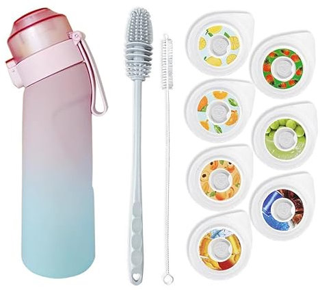 HOPEYHFM Trinkflasche, Luft-Wasserflasche, mit 7 fruchtangereicherte Aroma-Kapseln und Reinigungsbürste, BPA-Frei,650 ml,Sport-Wasserbecher mit Strohhalm, für Fitness,Camping,Fahhrad,Wandern (Rosa)