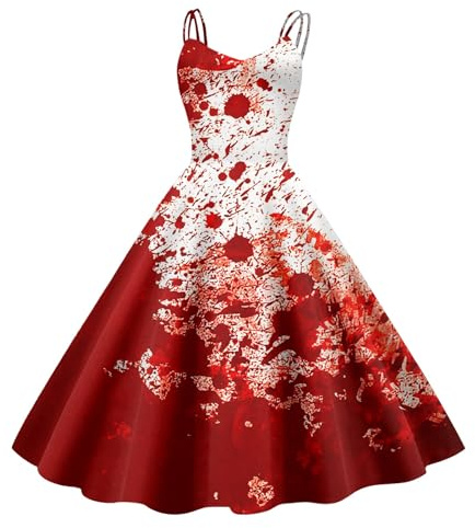 Bastwahl 2025 Robe d'halloween Femme Couleur Sang Imprimé Deguisement Dresses Sexy Robes sans Manches A Line Spaghetti de Cocktail Halloween Imprimé Costume for Cosplay
