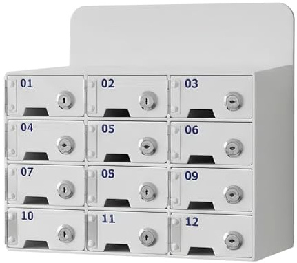 Kensbro Casier pour Téléphone Portable 12 Compartiments | Armoire Murale avec Serrure et Clé, Boîte de Rangement en Acrylique pour Salle de Classe, Bureau, Examen