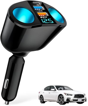 120W Auto Ladegerät Zigarettenanzünder Verteiler, QC3.0 PD Typ-C + USB | 12V/24V Kfz-Handyladegeräte Doppelsteckdose Zigaretten Adapter für Handy Kamera Tablet