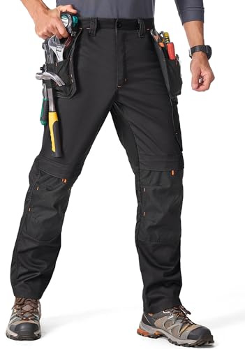 mosingle Men's Work Trousers Durable Stretch Cargo Construction Trousers Heavy Duty Safety Workwear with Multiple Pockets #9927-Black-36