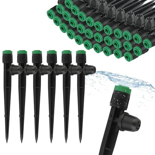 TOROKOM Gocce di irrigazione da 1/4 con blocco, 50 ugelli per irrigazione a goccia per tubi da 4/7 mm, spruzzatore a flusso d'acqua Vortex regolabile a 360 gradi, micro sistema a goccia parti per