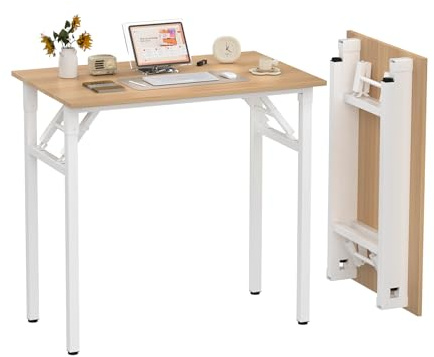 XUANYU Petit Bureau d'ordinateur Pliable, 80x50x75 cm, Table de Bureau Informatique Pliable, Table d'écriture pour Ordinateur PC, pour Etudier Travailler Chambre (Bois)