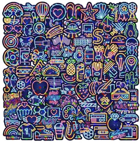 100Pcs Neon Stickers Waterproof Holographic Stickers for Adults Cool Vinyl Stickers for Scrapbook Stickers Laptop Skateboard Suitcase Water Bottle Notebook Phone Journal (Style 7)