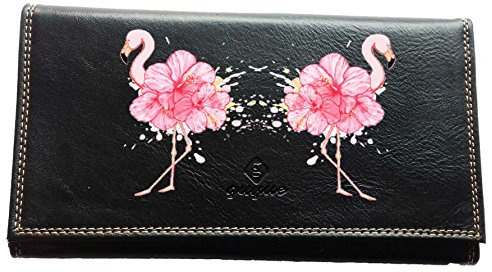 Syl'la Compagnon Porte Chequier Portefeuille Porte Carte Porte Monnaie Noir Flamant Rose