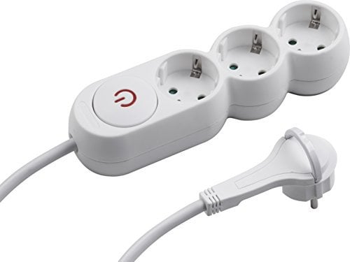 Meister 7430130 Regleta de 3, 1,4 m, Color Blanco, Enchufe Plano, IP20, Mit Schalter