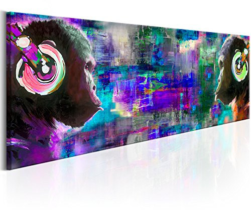 murando - Wandbilder XXL DJ Affe 150x50 cm 1 tlg - Wand Deko Vlies Leinwand Bilder Groß Wanddeko Wohnzimmer Schlafzimmer Kunstdrucke Panoramabild - Schimpanse Affe Musik bunt g-A-0107-b-d