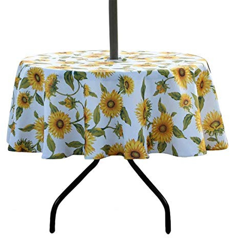 SUQ I OME Patio Outdoor Tablecloth with Umbrella Hole and Zipper,Garden Tablecloth for Host Backyard Parties, BBQs,Family Gatherings(Sunflower,60'' Round with Zipper)