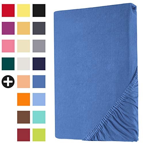 Heim24h Spannbettlaken 90x200cm bis 30 cm, Royalblau, 100% Baumwolle Bettlaken, Öko Tex Zertifiziert Jersey Spannbetttuch