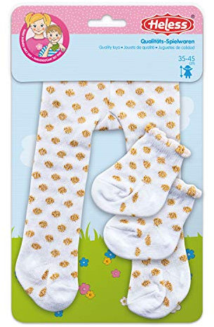 Heless 4771 - Strumpfhose mit Söckchen für Puppen, weiß mit goldenen Punkten, Größe 28 - 35 cm