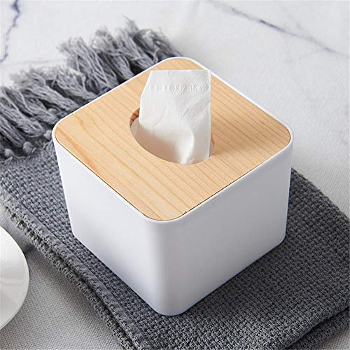 MAGT Caja de pañuelos, Caja de pañuelos de plástico Simple Cubierta de Madera extraíble Soporte de pañuelos Organizador de pañuelos para Oficina en el hogar(Square)