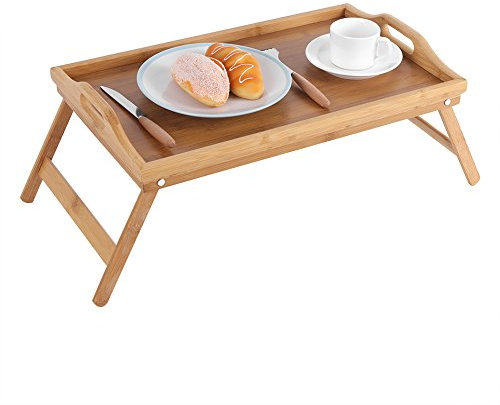 Bandeja de Desayuno de bambú Greensen, Bandeja de Cama con Patas Plegables, Mesa de Servicio con Asas, Mesa Auxiliar para computadora portátil, Bandeja de Cama para Desayuno, Cena, Trabajo, Lectura