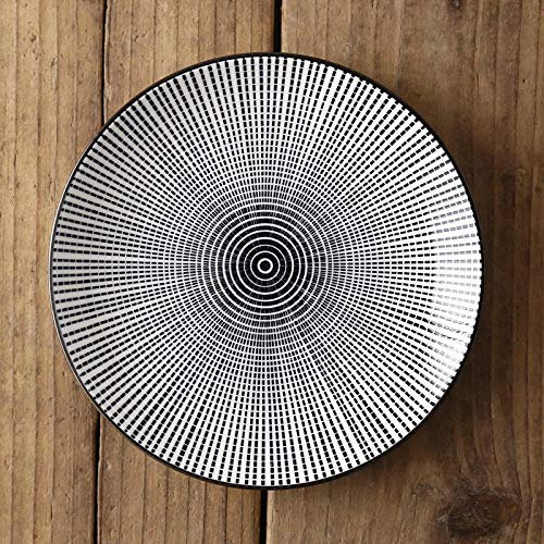 LMMJYF Assiette à dîner en céramique sous glaçure créative de Style Japonais Maison Assiette Ronde Profonde Assiette rétro Assiette Bleue et Blanche-7 Pouces Noir