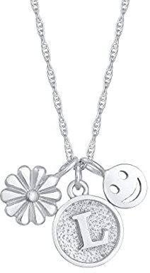 Elli Halskette Silber 925 Blume Smiling Face Buchstaben Anhänger Kette Damen Schmuck Geschenke für Frauen Mädchen Mama Freundin, Festival Silberkette Länge 45 cm