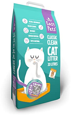 Easypets Klassisch Sauberes Katzenstreu 20L - Klumpstreu - Kleintierstreu - Keine schlechten Gerüche