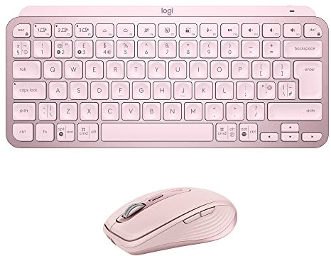 Logitech MX Keys Mini Wireless Illuminated Keyboard + MX Anywhere 3 Mouse Combo for Windows, Bluetooth and Performance Wireless, Ergonomic, 4000DPI Sensor Mouse, USB-C, Bluetooth - Pink UK QWERTY
