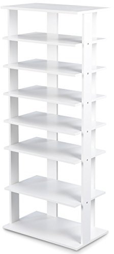 COSTWAY 7-Tier Shoe Rack, Freestanding Wooden Shoe Shelf Storage Stand, Single/Double Row Corner Shoes Organiser Unit for Home Hallway Entryway Closet (47 x 25.5 x 110cm, White)