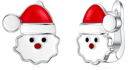 LONAGO Weihnachtsmann Creolen 925 Sterling Silber Süße Weihnachtsmann Huggie Ohrringe Schmuck für Weihnachten Geschenke