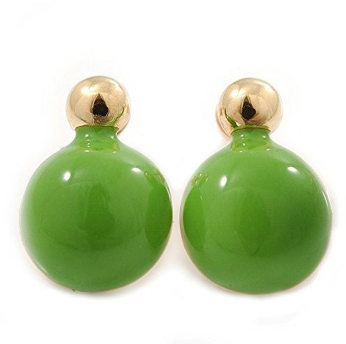 Orecchini a perno a forma di cupola smaltata verde lime, 20 mm, colore oro, Metallo