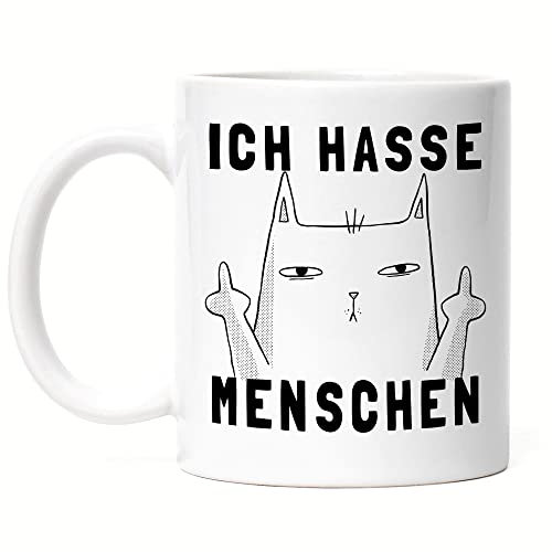 Hey!Print Ich hasse Menschen Tasse Lustig Katze unhöflich Spruch Cat Katzenliebhaber Geschenk Kollege Kollegin Büro-Tasse