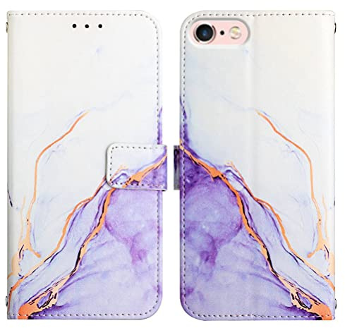 COTDINFOR Kompatibel mit iPhone SE 2022 Hülle Klapphülle Leder Brieftasche Schutzhülle Handy Tasche Schale Magnetisch Cover Standfunktion Handyhülle für iPhone 6/7/8/SE 2020 Marble White Purple YB.