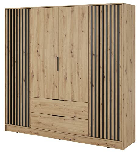 Furniture24 Kleiderschrank Nelly 4D Schrank 2 Türiger 2 Schubladen Artisan Eiche Drehtürenschrank