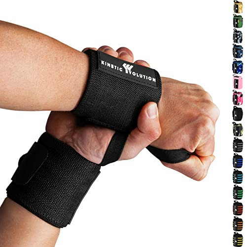 KINETIC EVOLUTION Sport Handgelenkbandagen [1 Paar] Wrist Wraps. Ideal für Bodybuilding, Fitness, Gewichtheben, CrossFit, Powerlifting, Training (Schwarz)