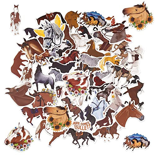 COLOFALLA 50 Stück Pferde Aufkleber für Kinder Sticker Wasserfest Basteln Deko für Kindergeburtstag Flasche Laptop Album Fahrrad Party Mitgebsel Geschenke Jugendweihe Junge Mädchen Jugendliche